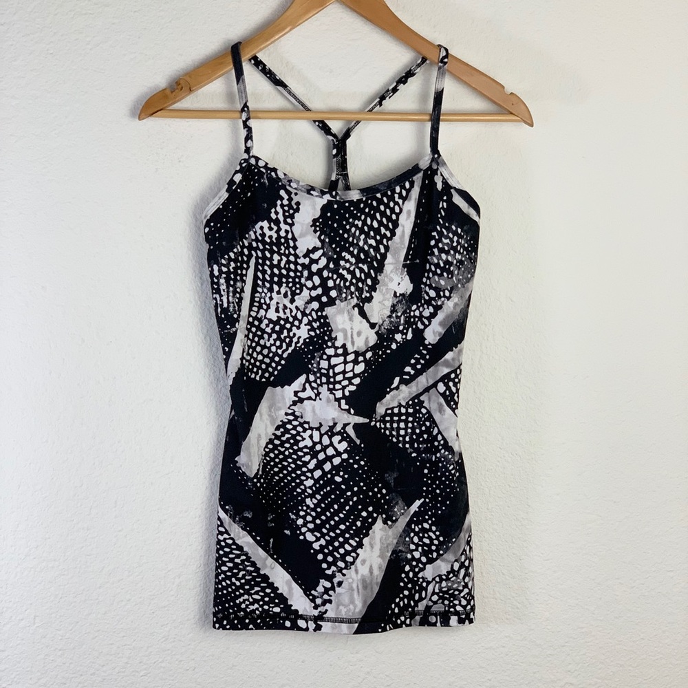 Lululemon Power Y Black & White Static Mist Tank Top Sz 4